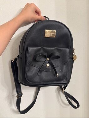 Cianmi Veasrge Italian Made Black Mini Backpack w/ Bow Accent and Gold Hardware